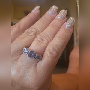 Ring three purple stones costume jewelry never worn silver tone (8) come…